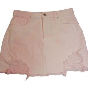 Forever 21 Women's Pink Denim Mini Skirt Distressed Tie Dyed Size 29/ 8
